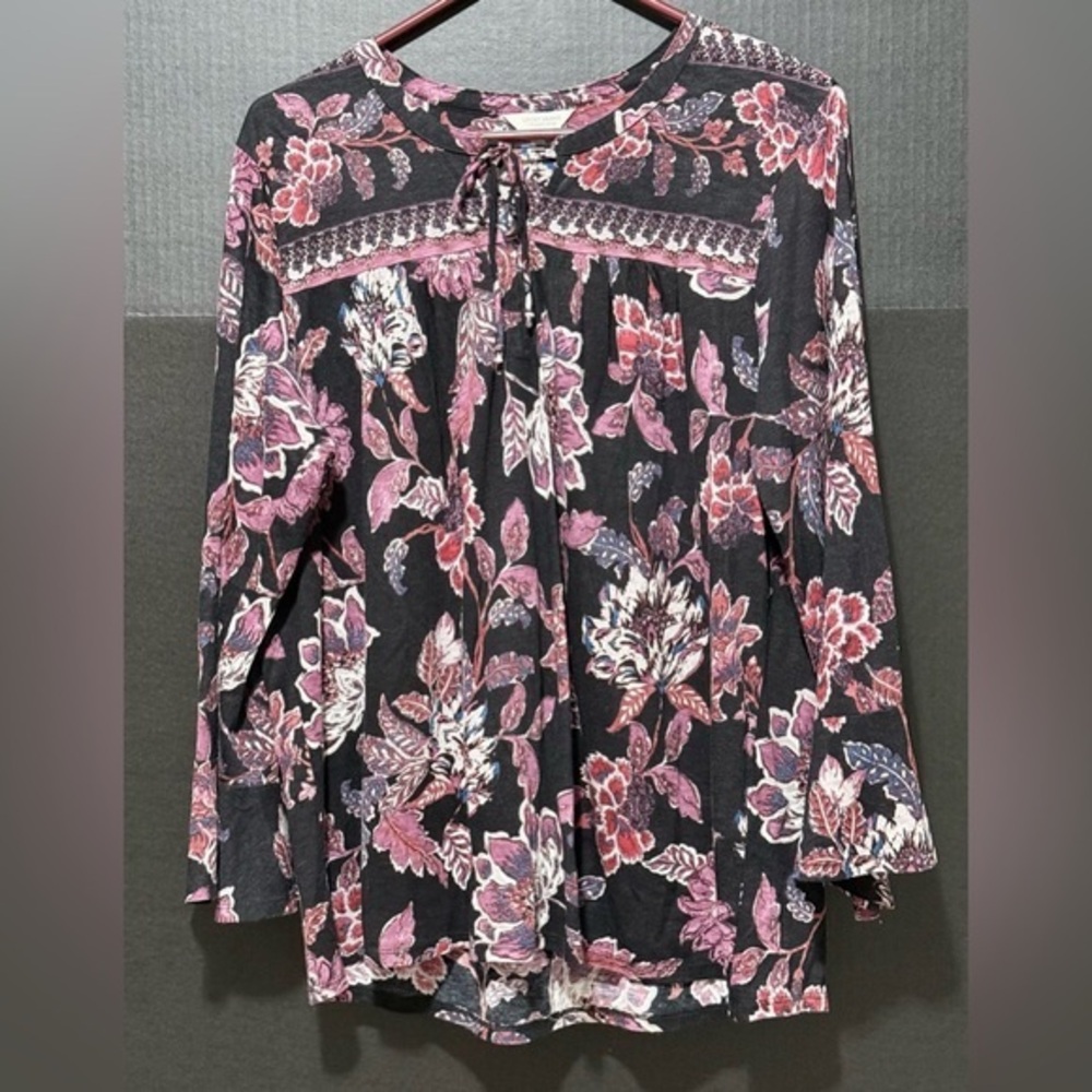 🧌Lucky Brand Coquette Floral 3/4 Bell Sleeve Tunic